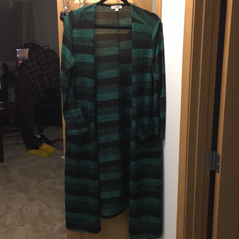 black and Green striped cardigan/duster